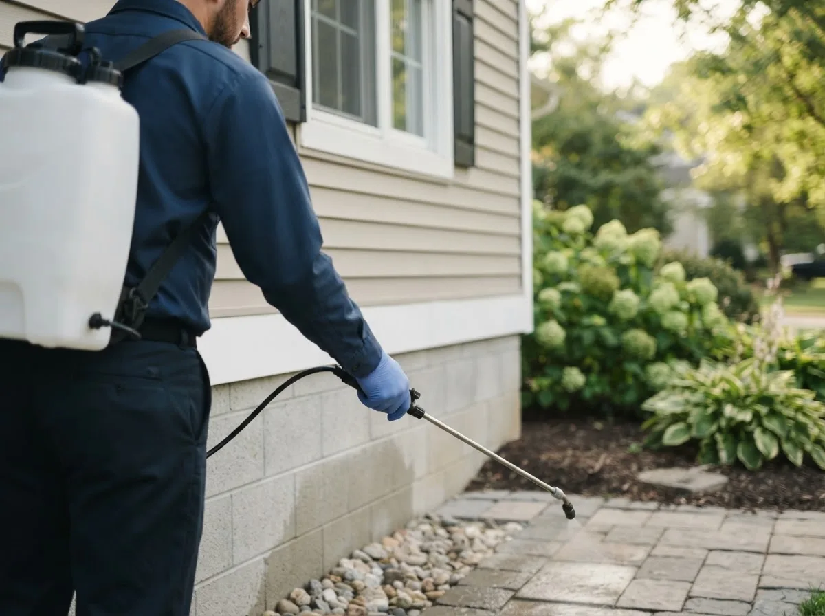 Pest control technician inspecting a home in Hambleton, WV